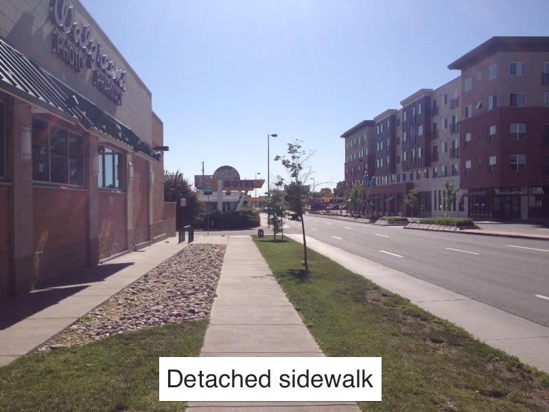 Some neighborhoods in Denver have narrow sidewalks with curbs designed to be easy to drive over.