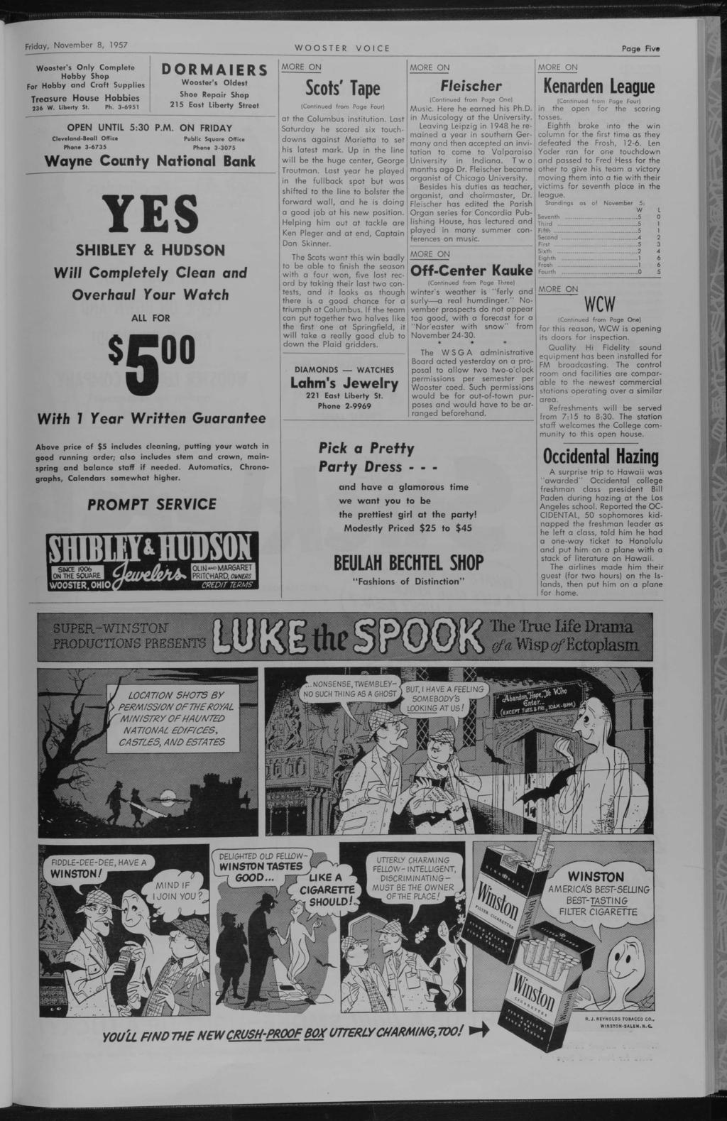 WW'.W-.'.'.'.1.1..'.1."."-.' Frday, November 8, 1957 Wooster's Only Complete Hobby Shop For Hobby and Craft Supples Treasure House Hobbes 236 W. Lberty St. 3-69- Ph.
