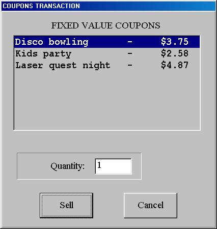 84 Selling Coupons 3.22 Click on the Coupon icon on the main menu. The coupons sold through this program are accounted for in the Daily Report.