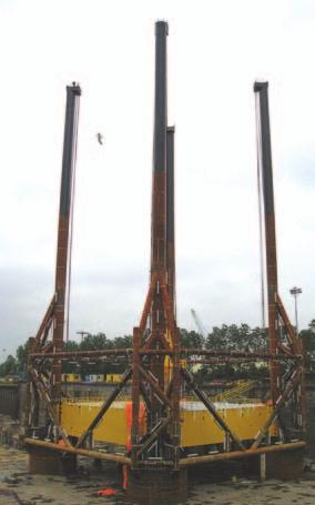 Competed MOAB floated and towed out to the field. Hull, substructure and legs completed, followed by topsides modules installation.