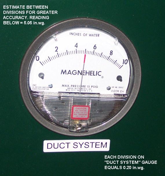 Regardless of tester model used, pay attention to the DUCT SYSTEM gauge while increasing airflow.
