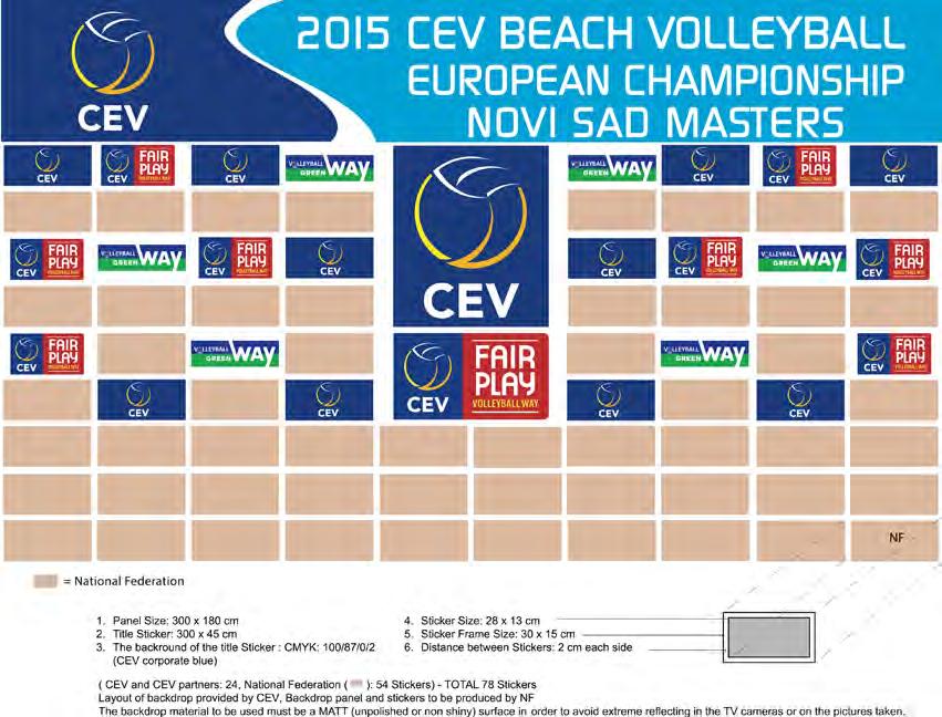Design and layout of the official competition backdrop cannot be changed or anyhow modified. The final look of the backdrop must be sent to CEV for the approval before printing or producing.