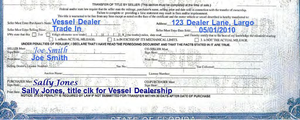 Is there a lien? Image 6 shows a close up of the Transfer of Title by Seller section of this title.