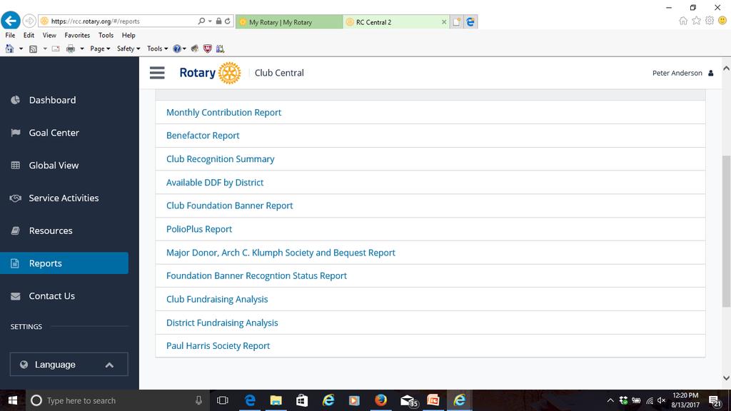 ROTARY CLUB CENTRAL - DEMONSTRATION Reports available to select Club and District staff members.