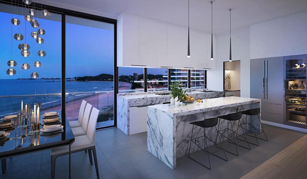 Stylish gourmet kitchens feature marble bench tops, fresh, vibrant joinery, stunning design elements such as a gourmet butler s pantry and premium Miele stainless steel appliances.