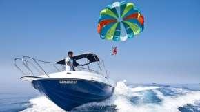 Me, a fully-rigged parasail boat.