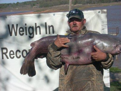 A lake record blue catfish weighing 64.6 pounds was caught in 2013. A lake record crappie weighing 2.1 pounds was caught in 2012.