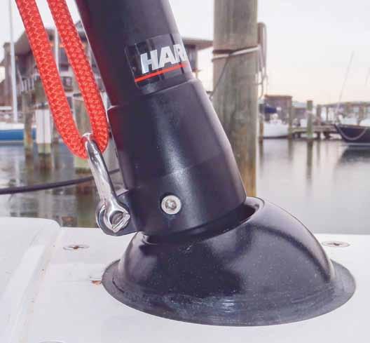 Leaving the halyard cleated, lift the bucket over to the other side of the boat and determine if the halyard mark intersects with that shroud mark.