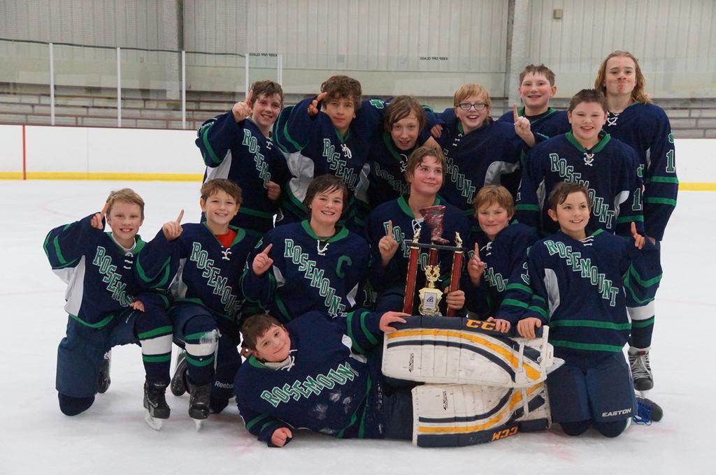 Traveling Team News The Peewee AA adds a second 3rd place trophy to their mantle bringing home the hardware from the 16 team Roseau Dick Johnson Tournament.