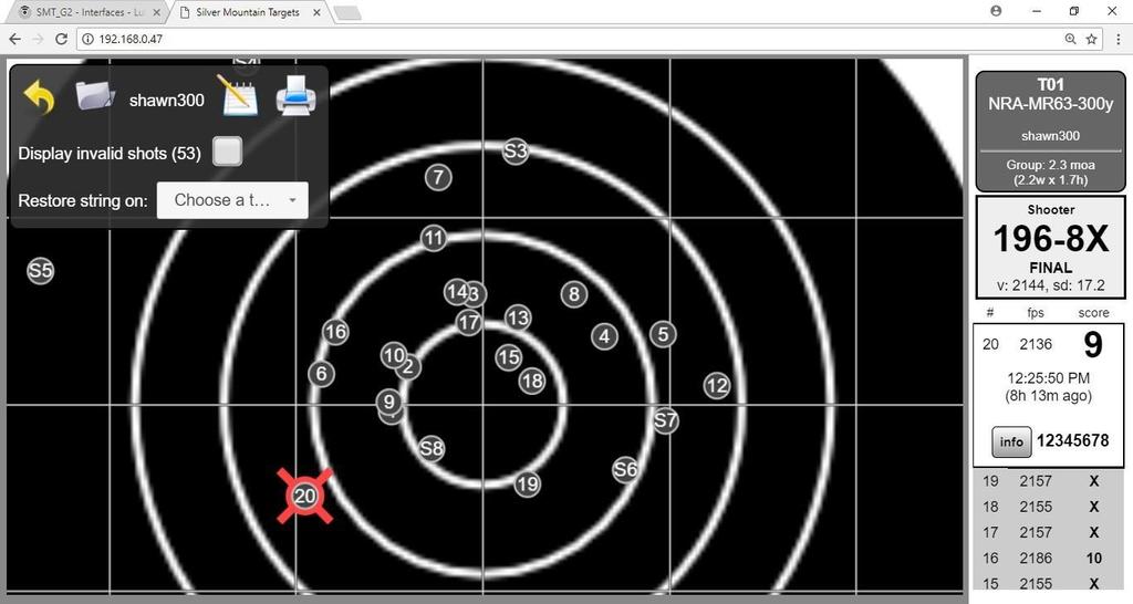 As shown my score is 196-8X. Below is the screenshot of the same target from the SMT target with the identical score.