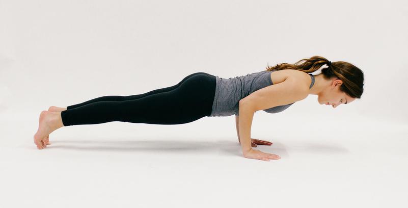 Chaturanga 19 of 30 From side plank, return to high plank on your toes or knees.
