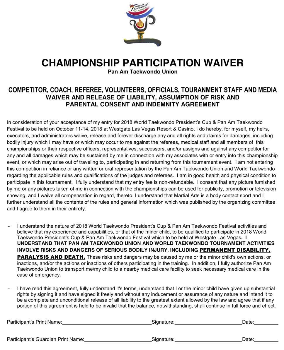 LIABILITY WAIVER ALL Participants must PRINT & SIGN THIS WAIVER (signed by Parent or Legal Guardian if under 18 Years).