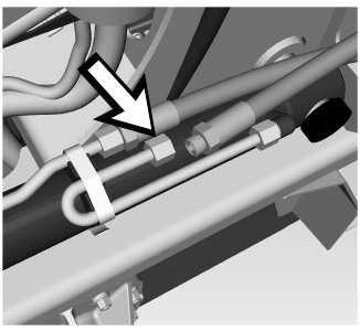 Illustration 4 g01619303 3. Disconnect the hose from the lift cylinder head end port. See Illustration 4. Note: Only isolate one cylinder at a time for this test.