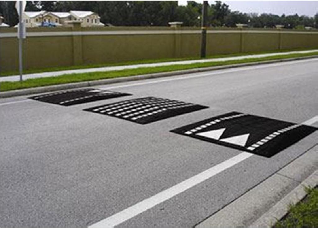 SPEED CUSHIONS Speed cushions are a modified speed hump that has openings to allow vehicles with wider wheelbases, such as a fire truck or an ambulance, unencumbered passage.