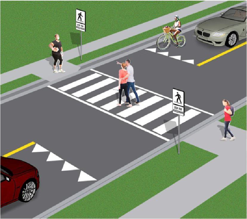 PEDESTRIAN CROSSOVER The Ontario Government is allowing municipalities to install new types of crossovers. Below is an illustration of a crossover that would be appropriate on Pettit Avenue.