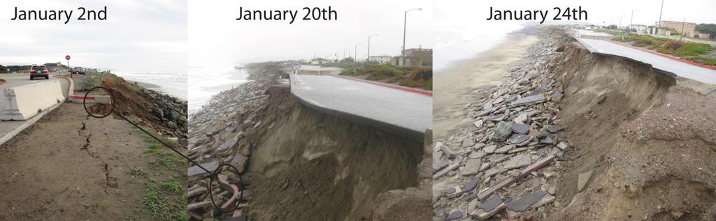 El Niño - impacts A series of photos showing coastal erosion