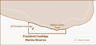 MARINE RESERVES Currently, there are two declared marine reserves in Vanuatu waters: ESPIRITU SANTO In the President Coolidge Marine Reserve off the south coast of Espiritu Santo (see map): Any