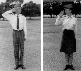Saluting to the Front 2005. For instructional purposes the salute is divided into two distinct movements for which the commands are: a. 'TO THE FRONT SALUTE BY NUMBERS - ONE'; b. 'BY NUMBERS - TWO'.