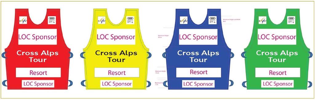 4.3.1 Cross Alps Tour competition bib For the Audi FIS Cross Alps Tour, the competition bibs shall have the wording «Cross Alps Tour» on the middle part of the bib, as well as the Cross Alps tour