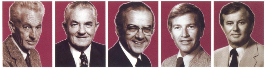 Publishing pioneers, circa 1974: (left to right) J. Monroe Mun McNulty, E.M. Bus Ratliff, Joe M. Baker Jr., Don Chambers and Construction Dimensions first editor, Jerry Wykoff.