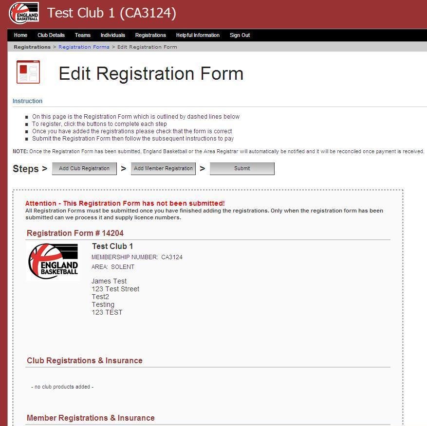 4 You will now see your blank registration form.