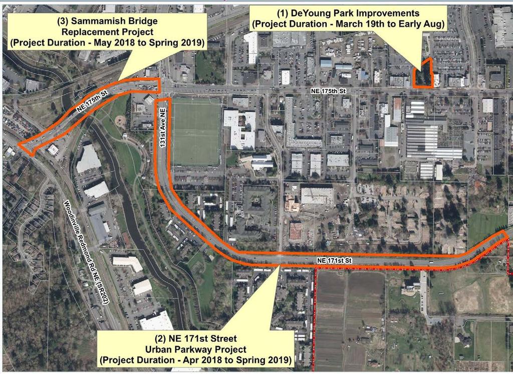 CITY OF WOODINVILLE ONGOING CAPITAL IMPROVEMENT PROJECT UPDATES PROJECT LOCATION MAP (1) DEYOUNG PARK IMPROVEMENTS Project Description - DeYoung Park Improvements include treehouse deck, play area,