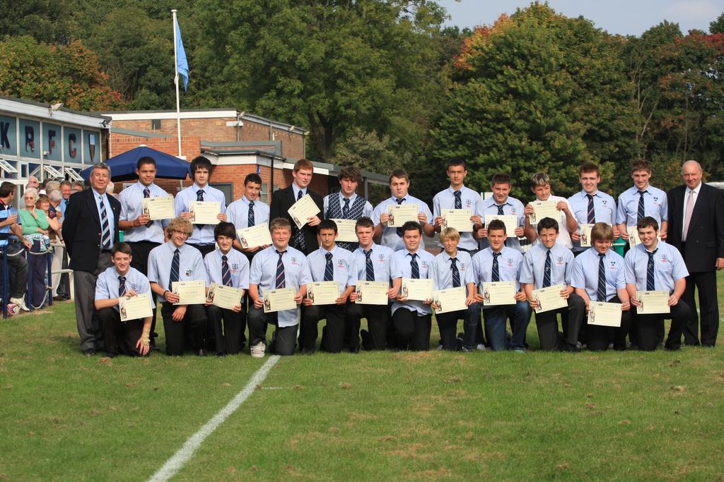 YOUTH PLAYERS RECEIVING A CERTIFICATE FOR GAINING REPRESENTATIVE HONOURS FROM DK PRESIDENT GRAHAM ROBBINS (FAR LEFT) AND THE RFU PRESIDENT JOHN OWEN (FAR RIGHT) TRAINING, SELECTION & AVAILABILITY