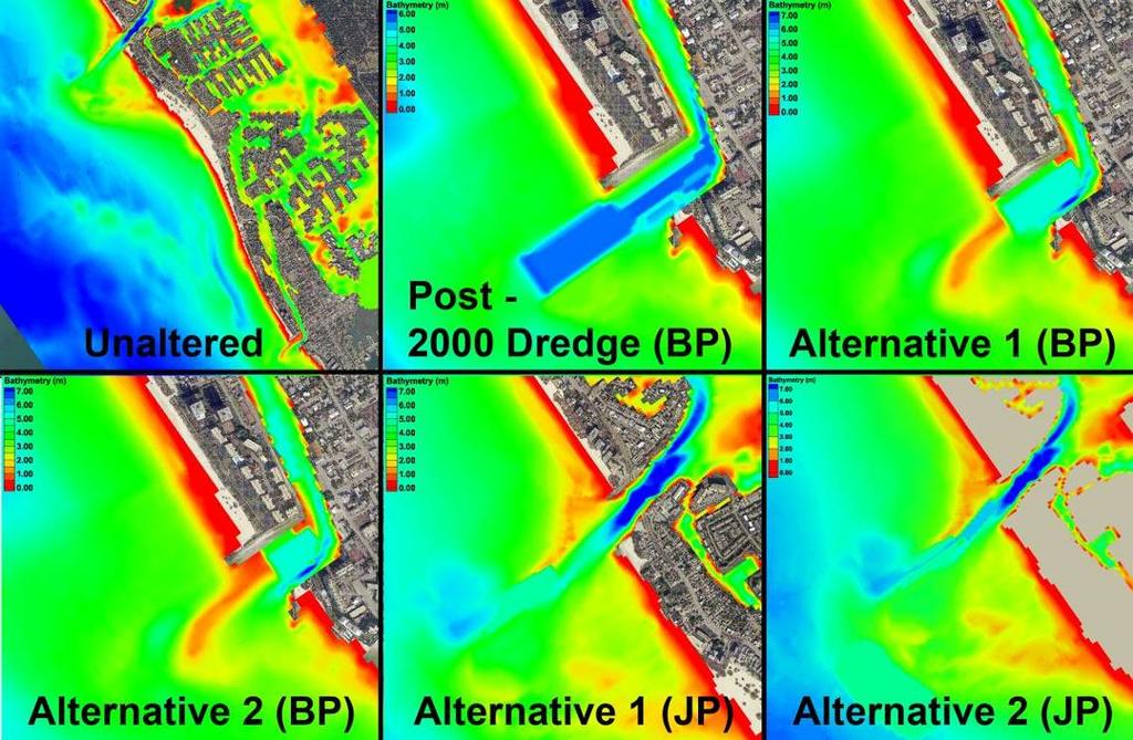 Figure 3. Model grids featuring different dredging designs for Johns Pass and Blind Pass. Figure 4.
