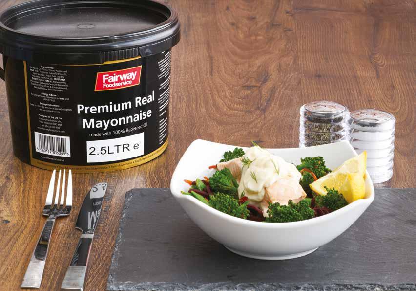 Premium, Thick & Light Mayonnaise 1 x 2.5ltr, 5ltr, 10ltr Our range of mayonnaises consist of 25% Caterers Light, 55% Thick & Creamy and 70% Premium Real offerings packed in 2.