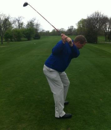 at the top Mid Track or Leverage Golfers- Left arm through your right shoulder and elbow