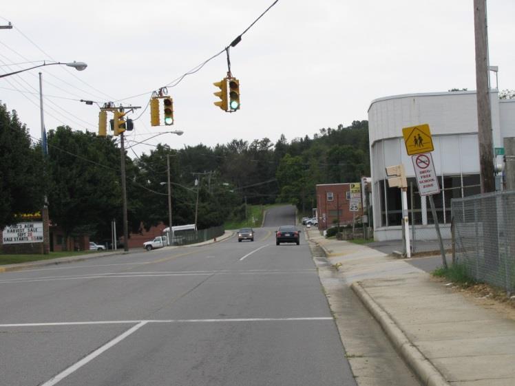 Main reet at Academy Drive, looking south: Many elementary school students use this intersection
