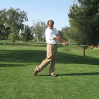 As the force of the arms swinging down the lower part of the body is moving out of the way. There are some very important moves that have to take place for a solid shot with maximum clubhead speed.