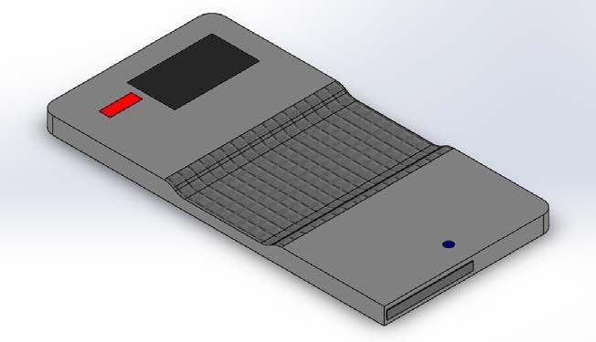 Appendix Figure A1: Top cover of Patch Prototype version 2. Black rectangle is the display screen. Red rectangle is the LED light. Blue circle is the on/off button.