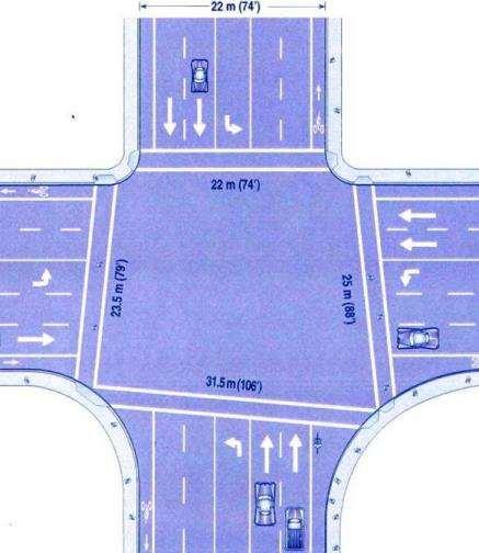 Corner Radii Large corner radii: Increase crossing distance Make crosswalk & ramp