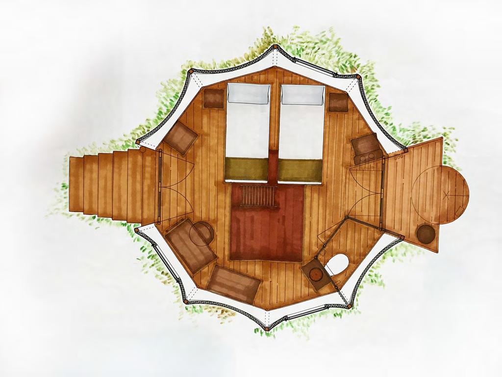 Wild Coast Tented Lodge, Yala Urchin floor plan 20m2 Twin Beds air conditioning,