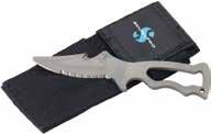 5cm stainless steel blade offers smooth and serrated edges plus line-cutting notch.