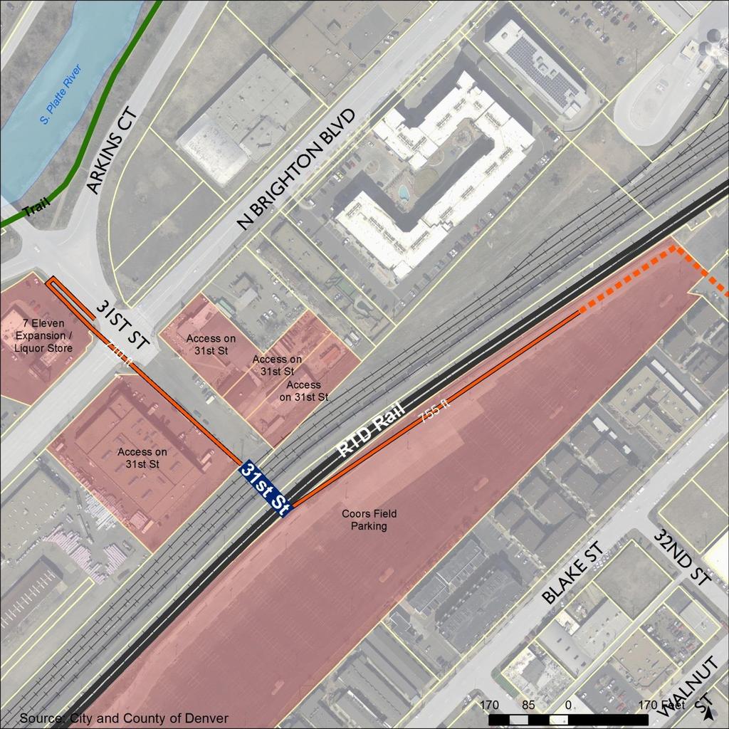 New Connection: 31 st Street (Graphic shows bridge, but moving forward with tunnel) Challenges Right of way needed in Coors Field Parking Lot (Parking loss) Access to parcels on 31 st Street may