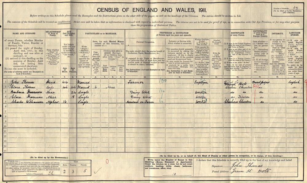 1911 Census showing Charles
