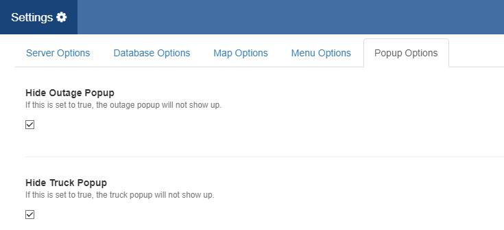 Web Outage Viewer Changes Popup Options: