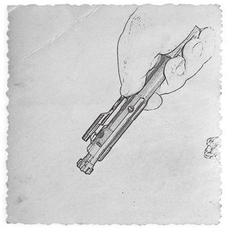 (figure 32) (figure 33) (figure 34) FIELD ASSEMBLY (CONTINUED) Then, holding firmly, flick the bolt carrier group downward with