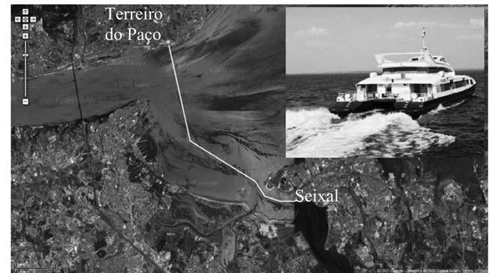 CHARACTERISATION OF THE ALONGSHORE DYNAMICS OF AN ESTUARINE BEACH Figure 8: Oblique photograph of catamaran (property of Transtejo) in its route Terreiro do Paço Seixal (aerial photograph).