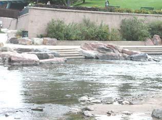 3) Concrete steps at Confluence Park, South Platte River, Denver, Colorado At the confluence of two rivers in downtown