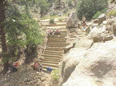 3) Jump Rock launch site, Arkansas River, Salida, Colorado Jump Rock, another site along the Arkansas River, has a stairway constructed of 8" x 8" x 8' treated timbers.