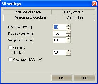 Settings Read... Save as... Delete... Hb entry... Axis scaling... DLCO settings... Parameter list DLCO settings... 1.