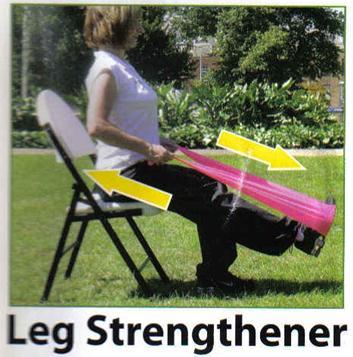 4. Front of thigh strengthener Place the band under the ball of one foot Sit tall, lift the knee a few inches, then pull your hands towards your hips and hold Now