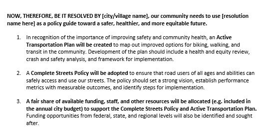 Bike Walk Every Town - Local Policy Platform Complete Streets Policy Active Transportation Plan Funding Implementation Advisory Council Vision Zero