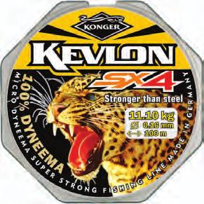 The round crosssection and thick fourply strand prevents from tangling the line on the reel as well as minimize line water absorption, which allows using Kevlon SX4 at extremely low