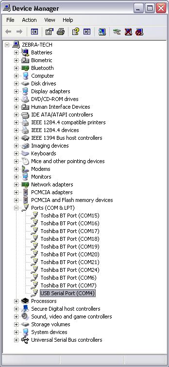 In the example in Figure 2, the com port is Com 4. FIGURE 2: DEVICE MANAGER NOTE!
