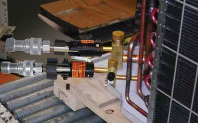 PR tube connectors in use for refrigeration testing and fi lling. Designed to provide the sealing necessary for the greater sensitivity of today s demanding leak detection techniques.
