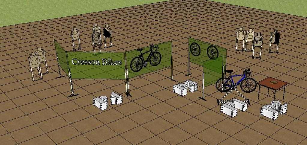 Designer: Bob Rowell STAGE 10 THE BIKE SHOP Standing, at P1, left hand on wrench, right hand on pedal, gun unloaded (slide forward, hammer down) in toolbox Wearing apron, tied in back and fully